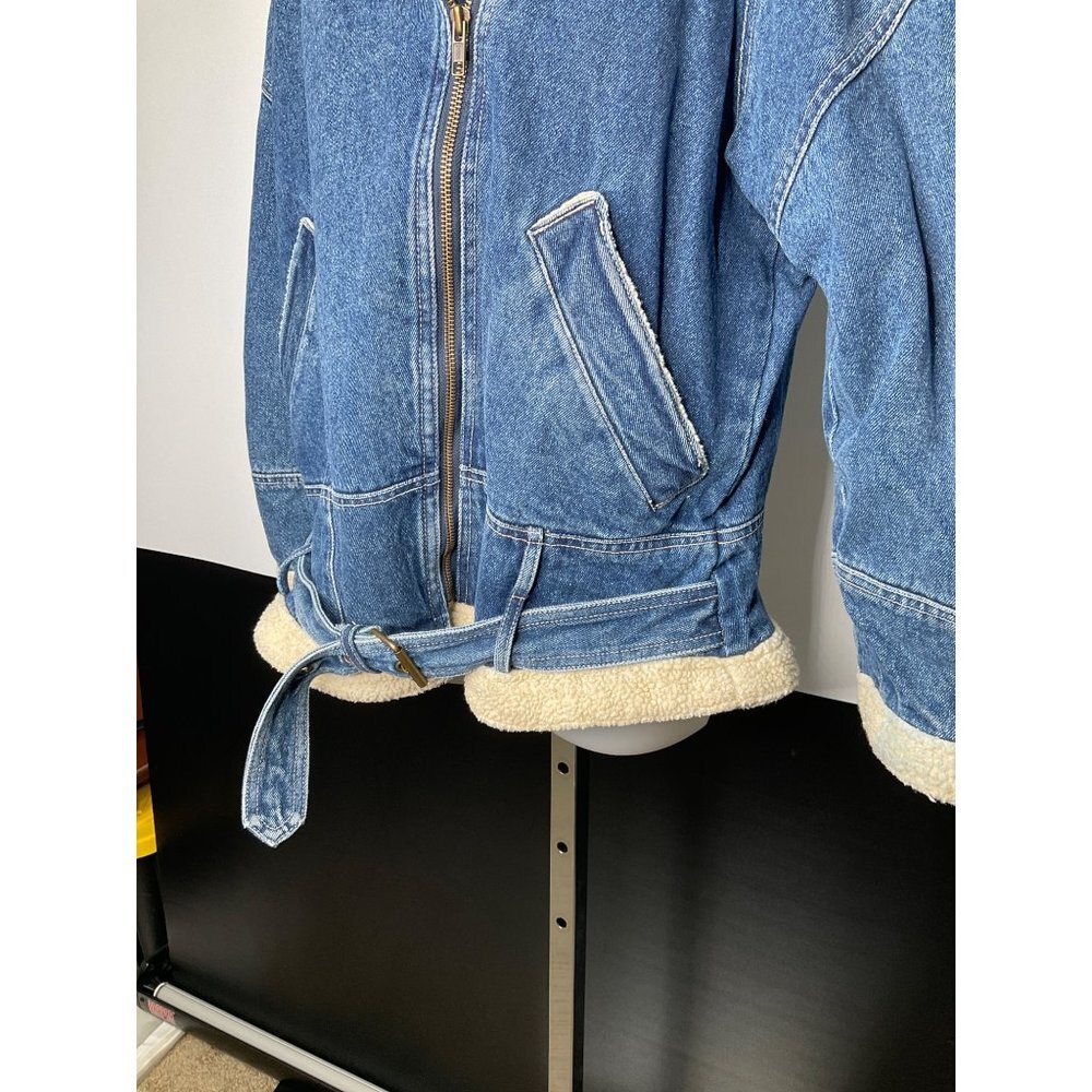 Syn Jean Vintage Aviator Flight Jean Jacket Large Womens - Picture 4 of 9